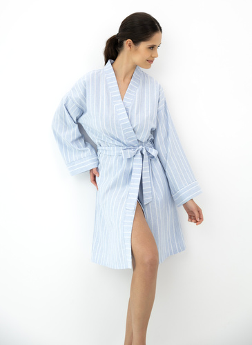 Asteria Sensis bavlnený župan kimono modrý s pruhmi