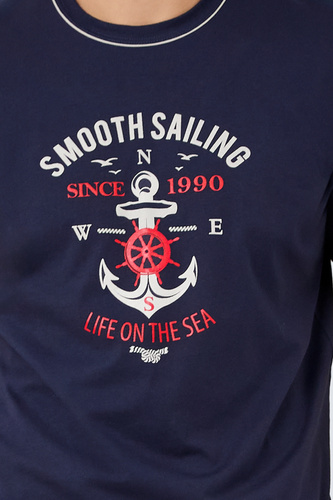 Port Pánske pyžamo s krátkym rukávom, šortky Italian Fashion - námornícka modrá