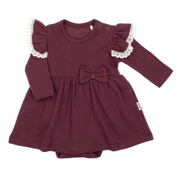 217160 Alisa Nicol šaty - bordové, dlhý rukáv, volániky a mašľa