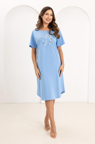 Regina 176 nočná košeľa, bavlna, krátky rukáv, polokruhový výstrih, potlač - modrá