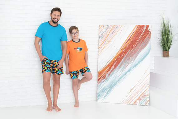 Comics Chlapčenské pyžamo s krátkym rukávom, nohavice Italian Fashion - oranžová/potlač