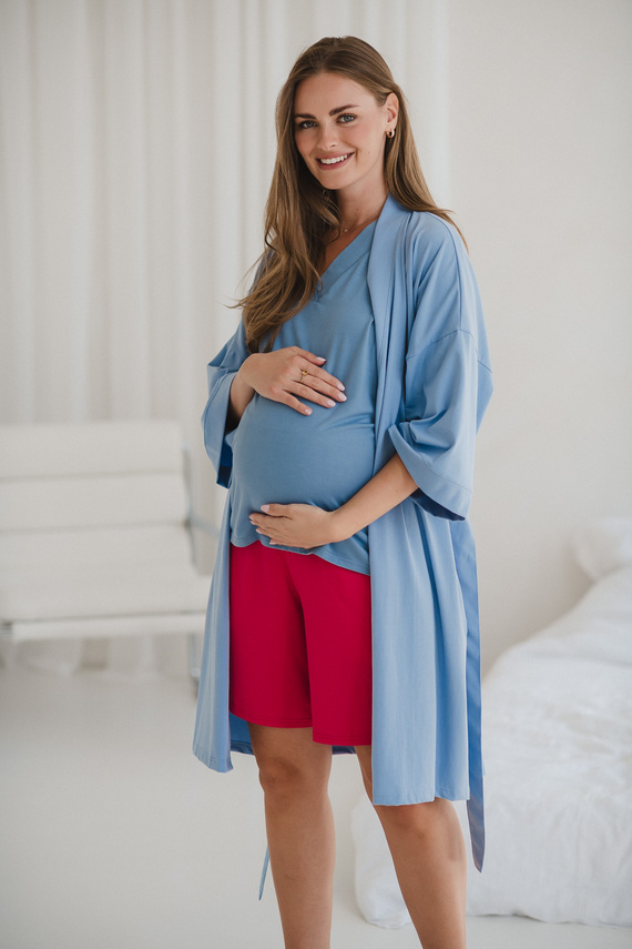 Modrý tehotenský župan Milk&Love - bavlna s elastanom, pohodlný, 7/8 rukáv