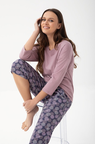 344 Dámske pyžamo Luna cocoa - bavlna, 3/4 rukáv, pohodlné a priedušné