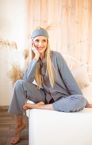 Dámske pyžamo LNS 429 Key peplite - bavlna, dlhý rukáv, zapínanie na gombíky
