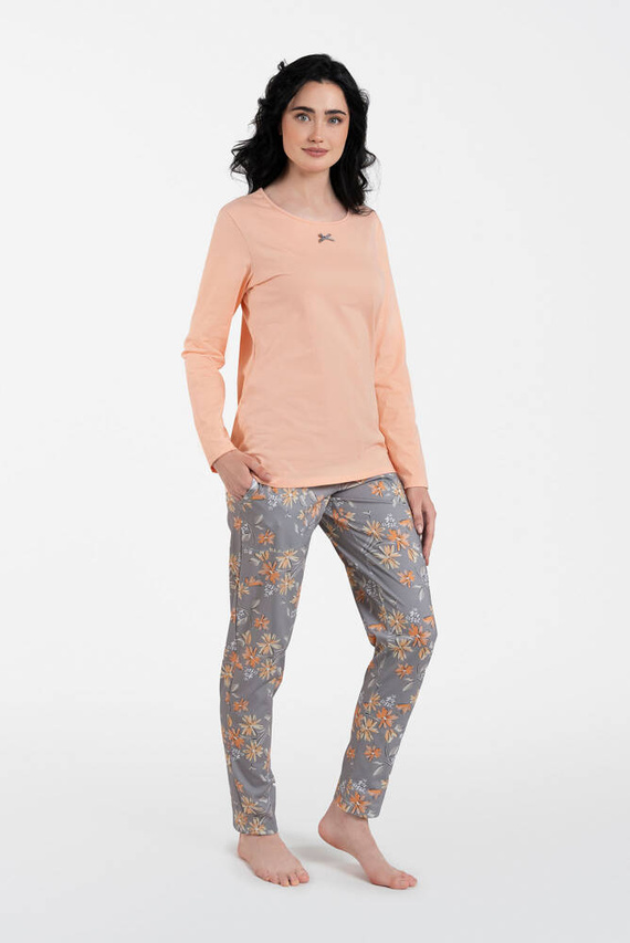 Kasali Dámske pyžamo a nohavice s dlhým rukávom Italian Fashion - lososová/potlač