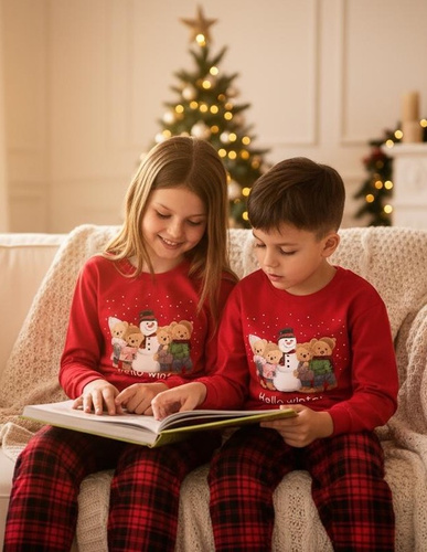 594/185 592/185 Dievčenské pyžamo Winter Cornette - vianočné, červené, bavlna