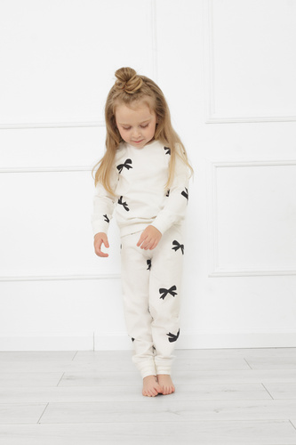 Dievčenské pyžamo Figaro - ecru, bavlna, dlhé rukávy a nohavice Talianska móda