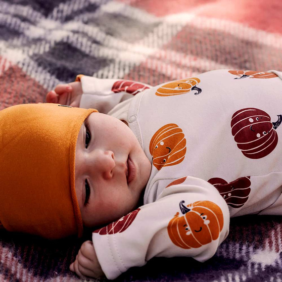 Eevi Halloweenske detské body bez zipsu - ecru, tekvice, bavlna