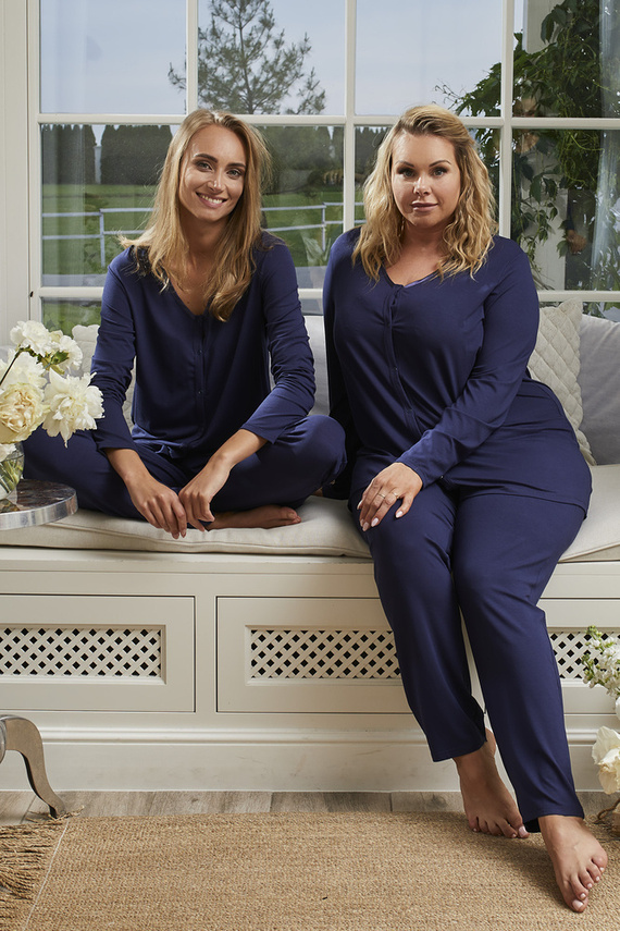 Song Dámske pyžamo s dlhým rukávom a dlhými nohavicami Italian Fashion - tmavomodré