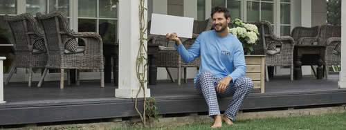 Jaromir Pánske dlhé nohavice s dlhým rukávom Talianska móda - modrá/print