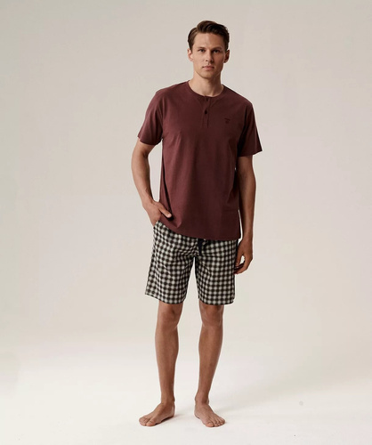 Pánske pyžamo NMP-397 - sivá vínová bavlna, krátky rukáv, ľahké a pohodlné na leto