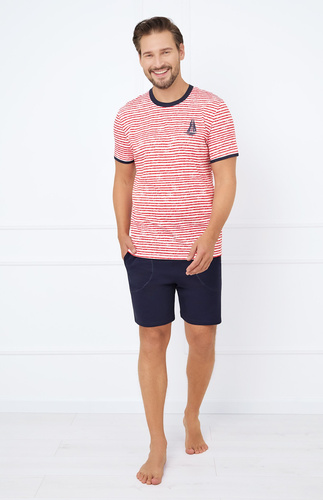 Flota Pánske pyžamo s krátkym rukávom, šortky Talianska móda - potlač červená/modrá