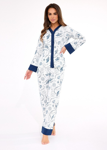 Dámske pyžamo 514/443 Amber CORNETTE - bavlnené, s dlhým rukávom, zapínané na gombíky