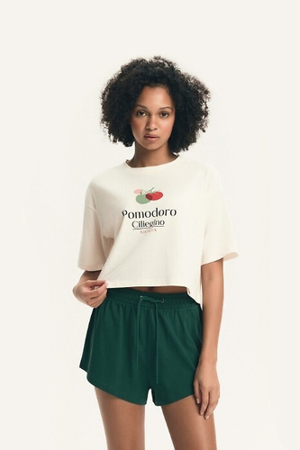 Dámske pyžamo Henderson 43724 Dessie zelené, bavlna, krátky rukáv, potlač paradajok