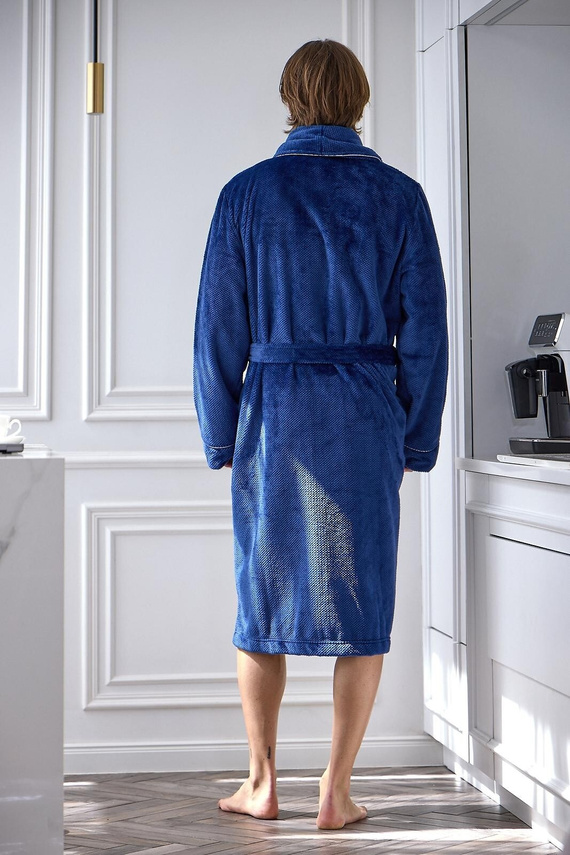 L&L 2661 Elegant pánsky župan klasický s šálovým golierom, mäkký, navy
