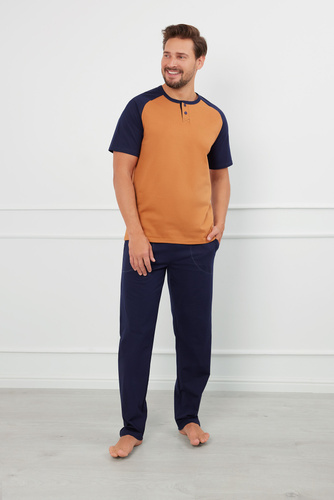 Alexander Pánske pyžamo s krátkym rukávom, dlhé nohavice Talianska móda - koňaková/granátová