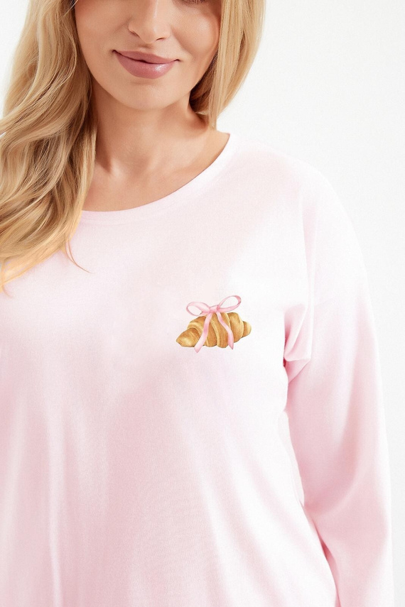 Dámske pyžamo Taro Tori 3510 ružová bavlna, potlač croissant, dlhé so 7/8 nohavicami