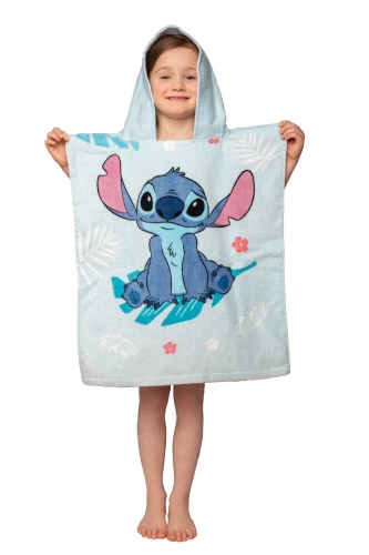 Jf24 Lilo a Stitch detské pončo Modrá Disney osuška s kapucňou Na bazén, pláž, kúpeľ Jerry Tkaniny