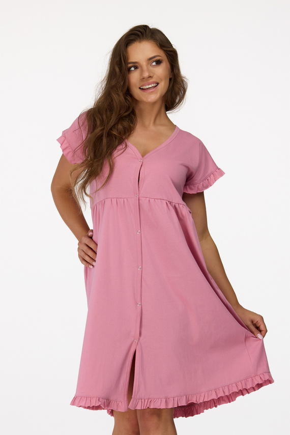 nie. 24 Tehotenská nočná košeľa Senizo staroružová - 100% bavlna, krátky rukáv, zapínanie na gombíky pri dojčení