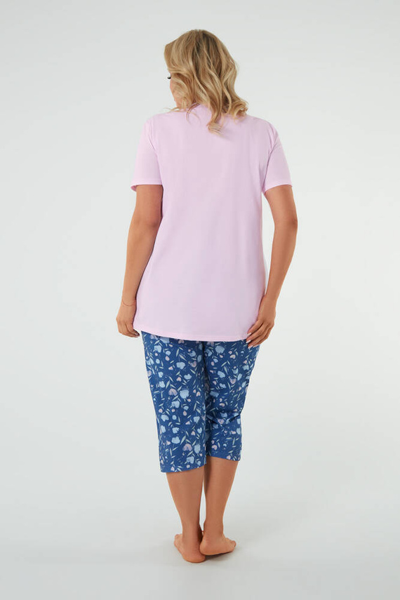Dámske pyžamo s krátkym rukávom, 3/4 nohavice Talianska móda ružová/potlač