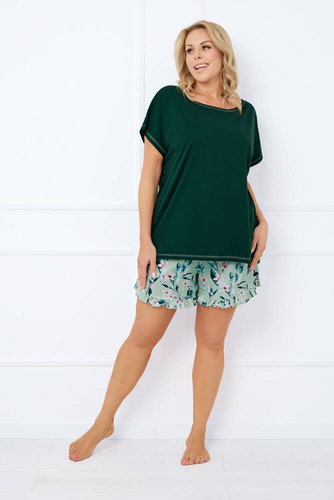 Florisa Dámske pyžamo s krátkym rukávom, krátke nohavice Talianska móda - tmavozelená/potlač