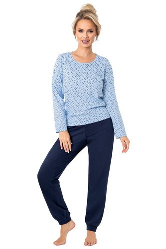 Dámske pyžamo Donna Star Long tmavomodré - bavlnené, s dlhým rukávom, balené v plastovom vrecku