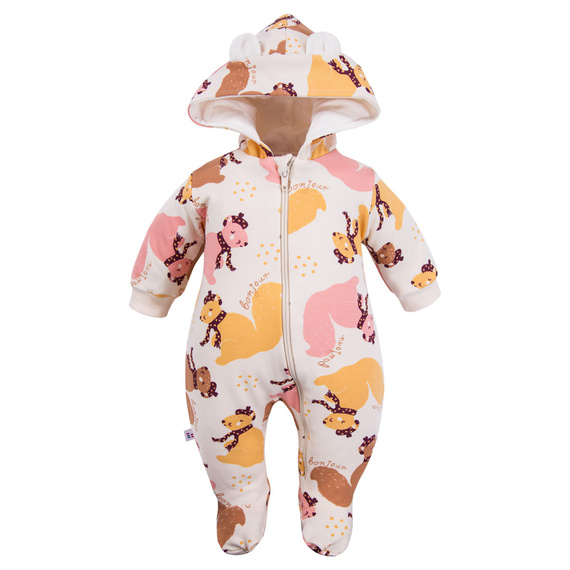 Detská tepláková súprava Fluffy Tails Eevi - ecru, s nožičkami a kapucňou, jesenná potlač