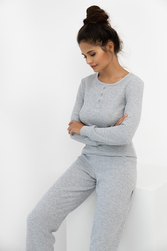 Dámske pyžamo Jade Sensis - sivé, bavlnené, s dlhým rukávom a nohavicami