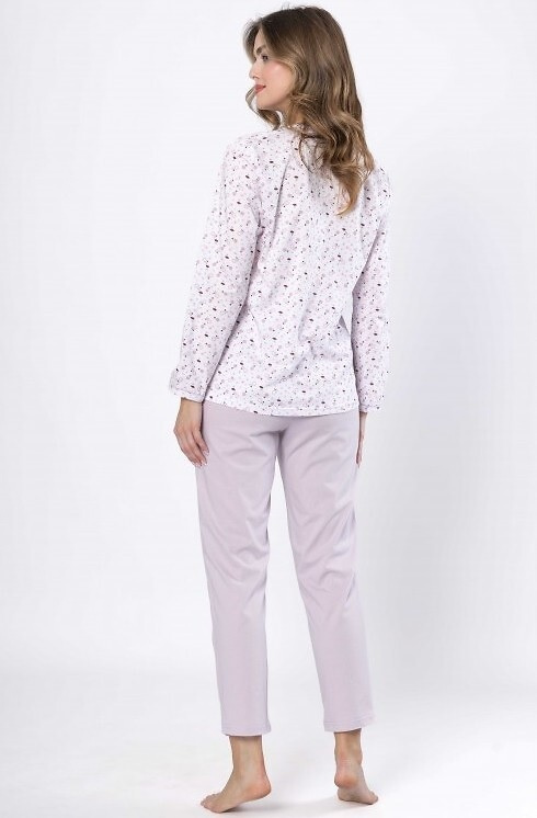 Dámske pyžamo Leveza Danuta 1637 lila - bavlna, dlhý rukáv, zapínanie na gombíky