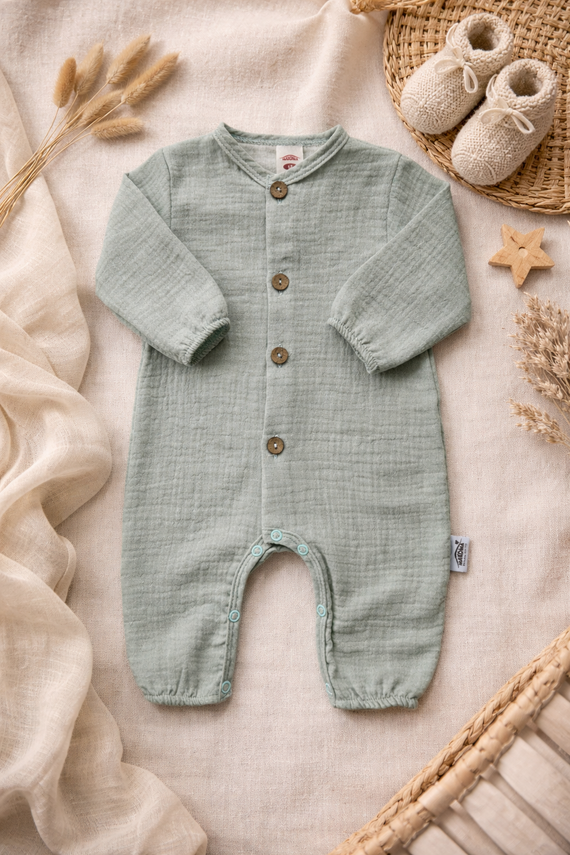 Len mušelínové pyžamo 02235BSM Makoma mint - ľahké, priedušné, 100% bavlna