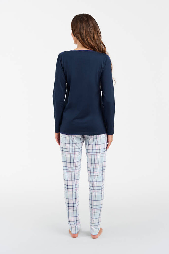 Glamour Dámske pyžamo s dlhým rukávom a dlhými nohavicami Italian Fashion - námornícka modrá/potlač