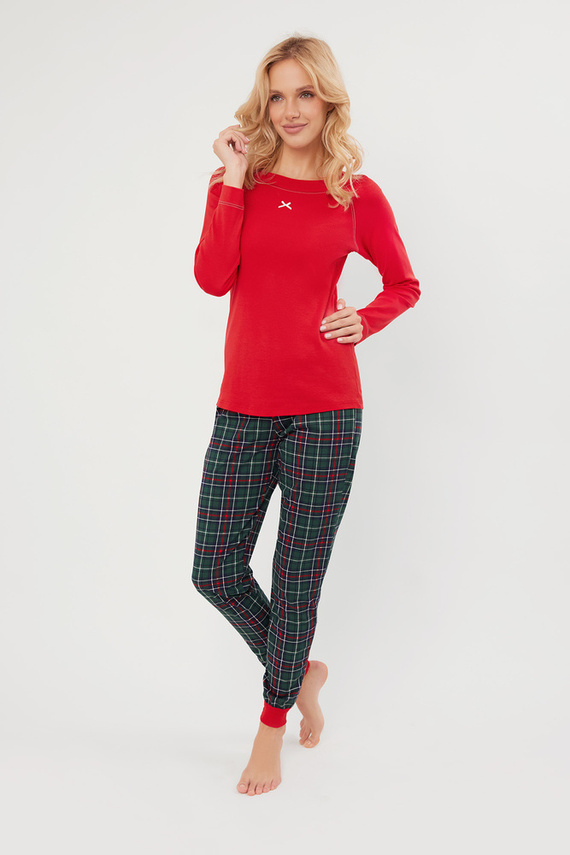Foggia Dámske pyžamo s dlhým rukávom a dlhými nohavicami Italian Fashion - červená/potlač