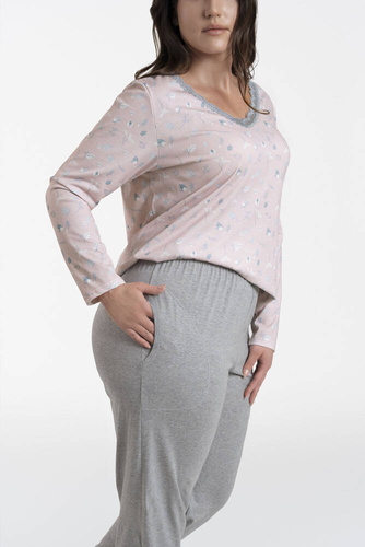 Simona Dámske pyžamo s dlhým rukávom a dlhé nohavice Italian Fashion - potlač/melanžová