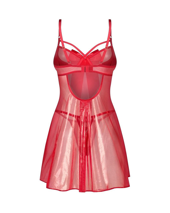 Obsessive Gifty Red babydoll červená dámska košieľka s kostícami + tangá