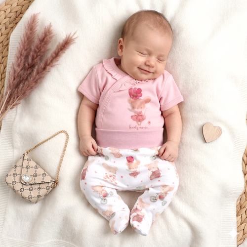 Detské body Nini Little Mouse organická bavlna zavinovacie krátky rukáv