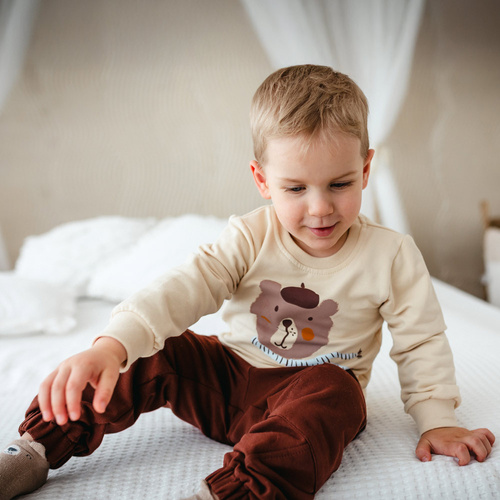 Mikina Beary Cool Eevi - svetlo béžová, bavlna, potlač medvedíka