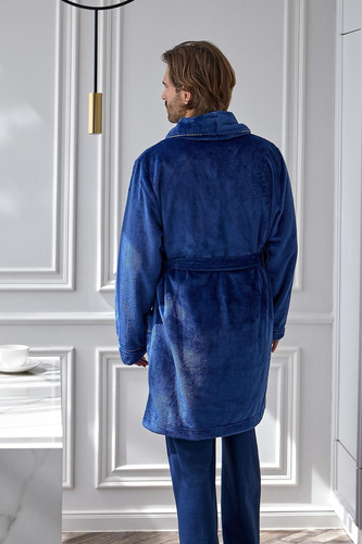 L&L Elegant 2664 Pánsky krátky župan waflový mäkký s golierom navy