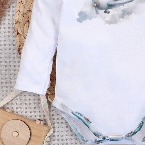 NINI ABN-5745/BIA detské body 100 % bambus Baby Bear Pilot so zapínaním na cvočky
