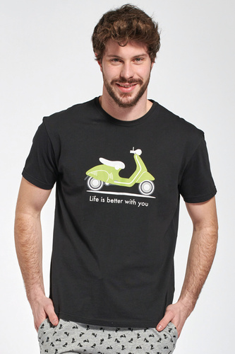 Pánske krátke pyžamo Kenny Sorbetto - bavlnené s potlačou skútra, čierne