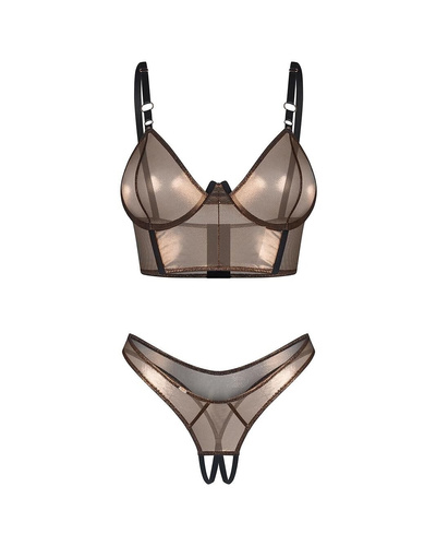 Set Soranna Top & Crotchless Thong Obsessive zlatý zmyselný set s otvorenými tangami