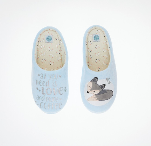 Fixy Sorbetto blue - teplé dámske papuče s protišmykovou podrážkou a potlačou