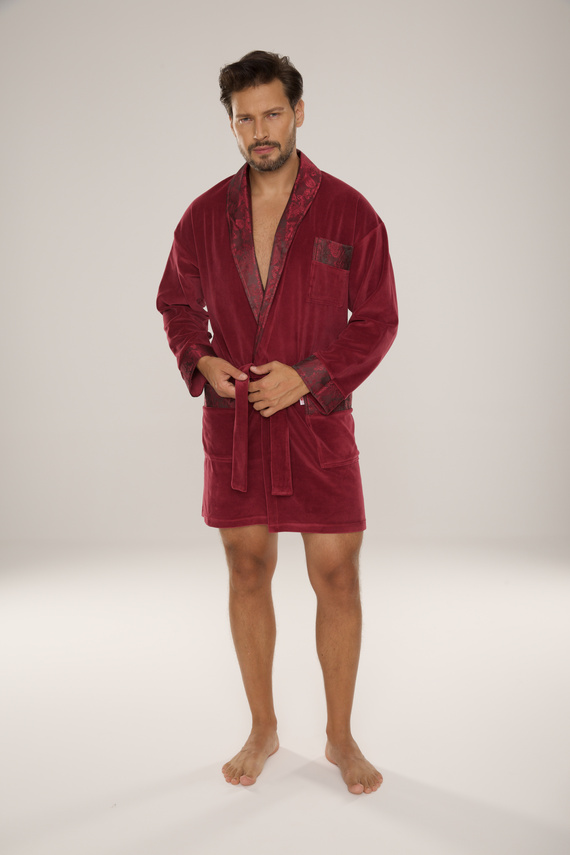 866 Noble Pánsky velúrový župan De Lafense - krátky, elegantný, bavlnený - bordový