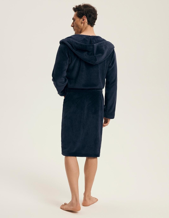 Pánsky župan Henderson 43374 Naps navy - kapucňa, teplý úplet, pohodlie a elegancia