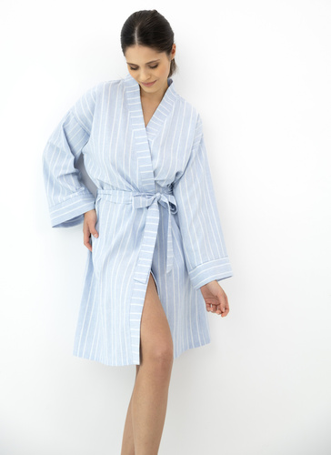 Asteria Sensis bavlnený župan kimono modrý s pruhmi