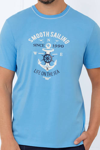 Port Pánske pyžamo s krátkym rukávom, šortky Italian Fashion - modré