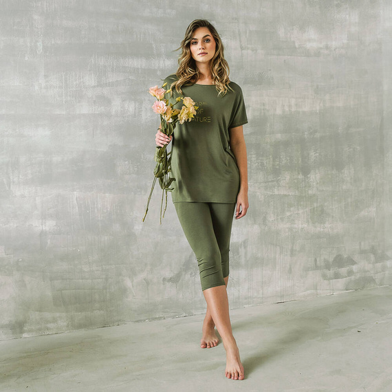 Dámske pyžamo Natura s krátkym rukávom a 3/4 nohavicami Italian Fashion - khaki
