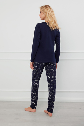 Arugia Dámske pyžamo s dlhým rukávom, dlhé nohavice Talianska móda - tmavomodrá/potlač
