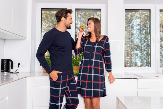 Horton Pánske pyžamo s dlhým rukávom, dlhé nohavice Talianska móda - námornícka modrá/potlač