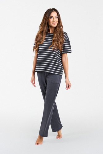 Betty Dámske pyžamo s krátkym rukávom a dlhými nohavicami Italian Fashion - grafitová/grafitová potlač