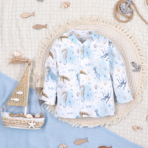ABN-5454 Sea Of Joy Nini baby kaftan - organická bavlna, zapínanie na patentky
